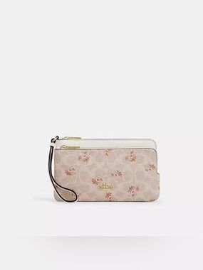 NWT Coach Floral Double Zip Wristlet Wallet in Pink